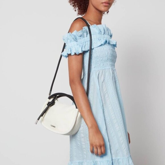 GANNI White Black Leather Knot Mini Shoulder Crossbody Bag - Picture 2 of 16